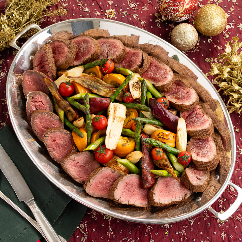 Roastbeef Filet Mignon com Caçarola de Legumes (Palmito- Abóbora e Batata Doce) e acompanha Molho Roti