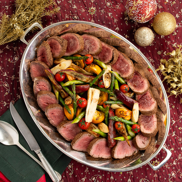 Roastbeef Filet Mignon com Caçarola de Legumes (Palmito- Abóbora e Batata Doce) e acompanha Molho Roti