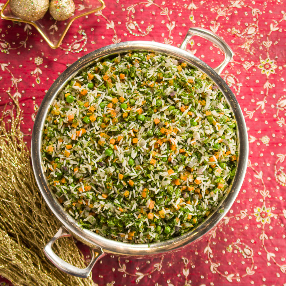 Arroz Byriani (Arroz Basmati- Dill- Cebolinha- Salsa- Cenoura- Ervilha e Cebola Roxa)