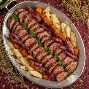 Roastbeef Filet Mignon com Caçarola de Legumes (Palmito- Abóbora e Batata Doce) e acompanha Molho Roti