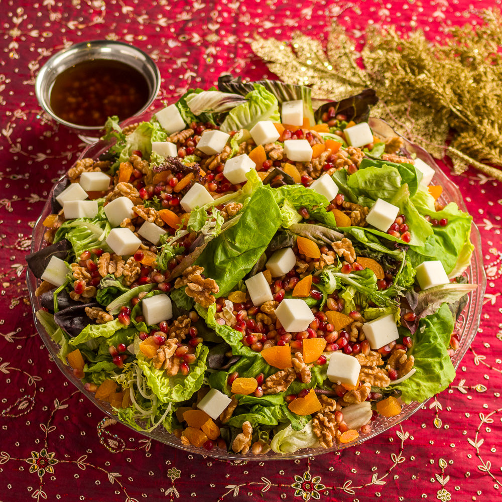 Salada de Damasco com Queijo de Cabra e Vinagrete de Romã