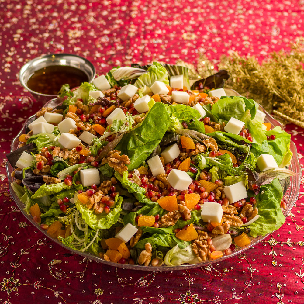 Salada de Damasco com Queijo de Cabra e Vinagrete de Romã