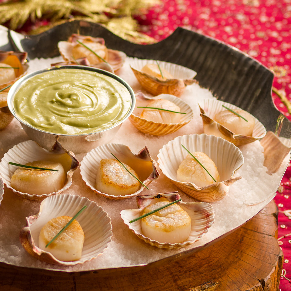 Vieiras Canadenses com Molho de Avocado e Wasabi