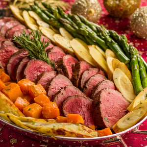 Roastbeef Filet Mignon com Caçarola de Legumes (Palmito- Abóbora e Batata Doce) e acompanha Molho Roti