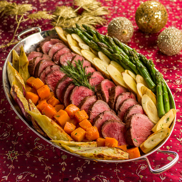 Roastbeef Filet Mignon com Caçarola de Legumes (Palmito- Abóbora e Batata Doce) e acompanha Molho Roti