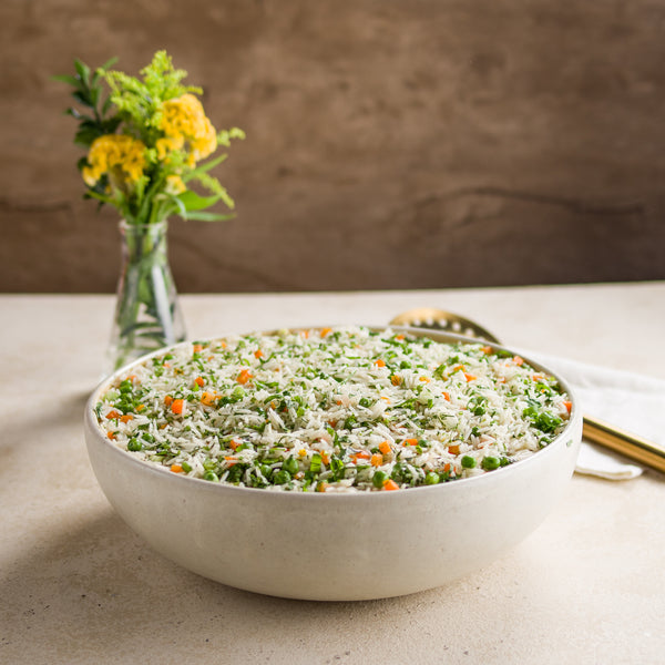 Arroz Byriani (Arroz Basmati- Dill- Cebolinha- Salsa- Cenoura- Ervilha e Cebola Roxa)